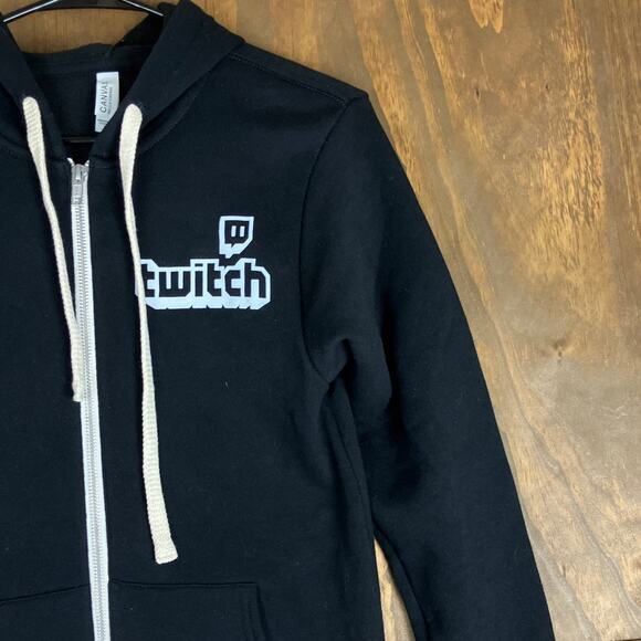 Bella Canvas Unisex Jacket Black Full Zip 'Twitch' Logo Hooded Pockets XSmall - Picture 5 of 12